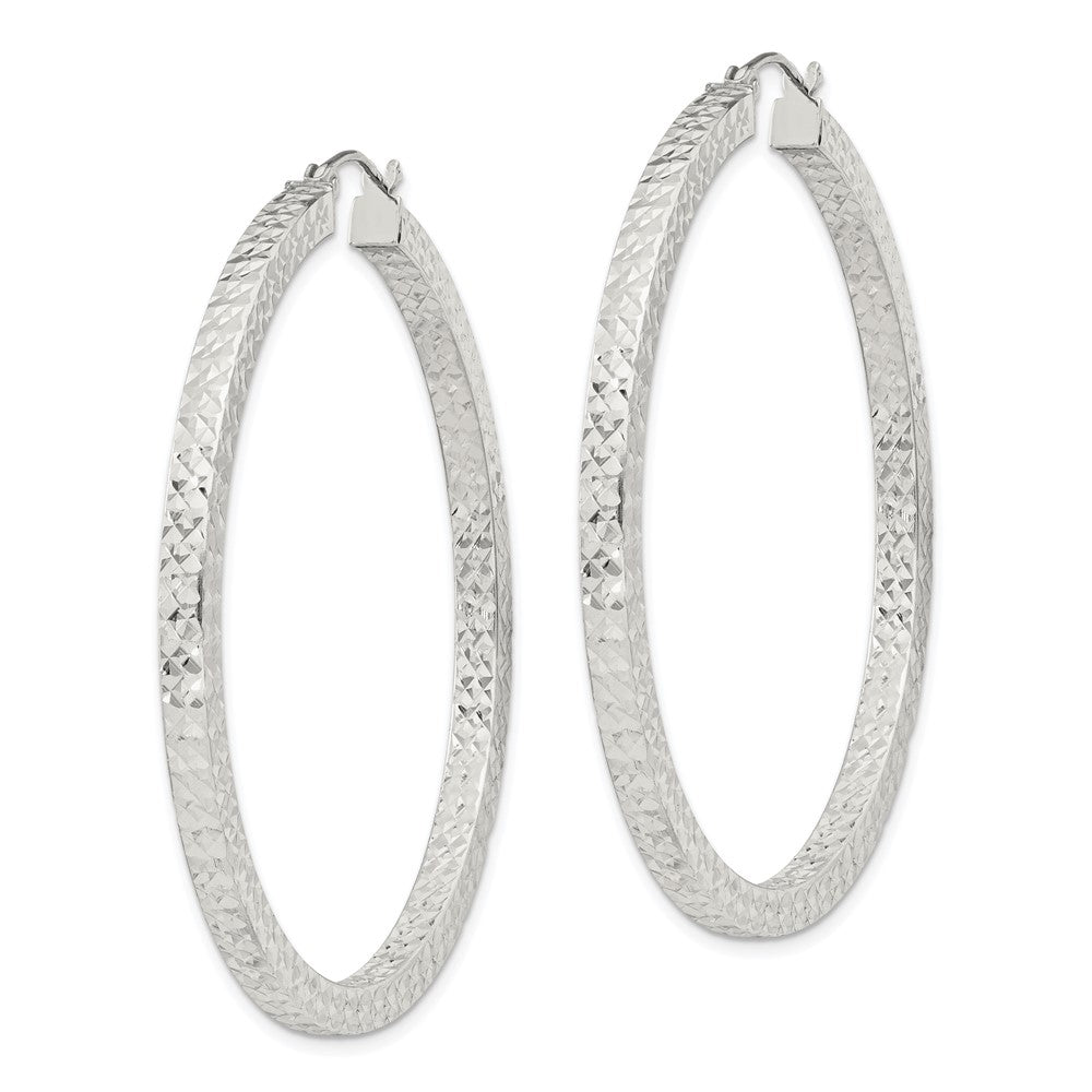 Sterling Silver D/C 3x50mm Square Tube Hoop Earrings