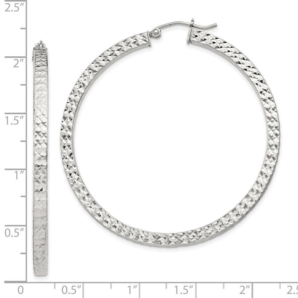 Sterling Silver D/C 3x50mm Square Tube Hoop Earrings