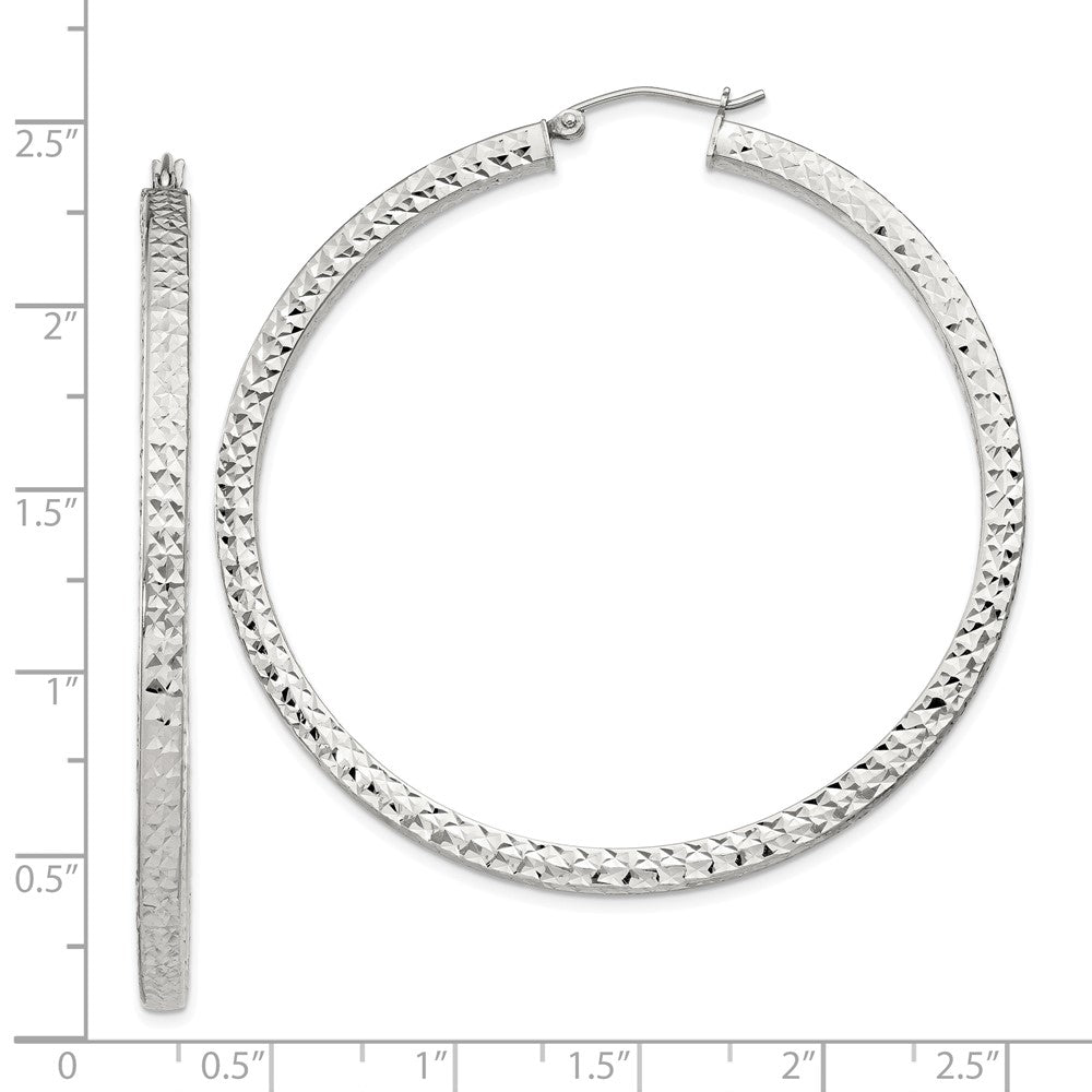 Sterling Silver D/C 3x55mm Square Tube Hoop Earrings