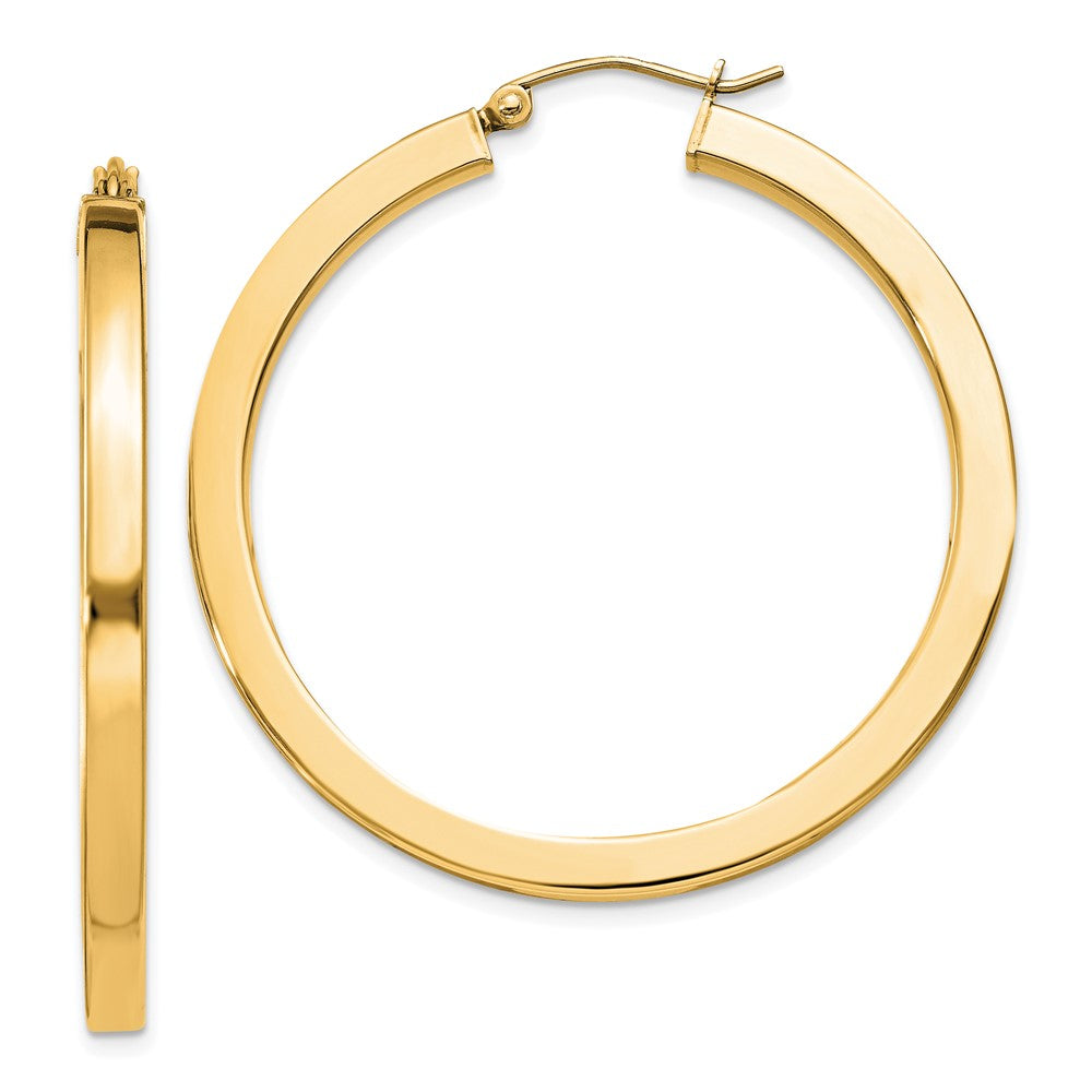Sterling Silver Flash Gold-plated 3x40mm Square Tube Hoop Earrings