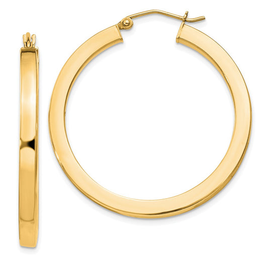 Sterling Silver Flash Gold-plated 3x35mm Square Tube Hoop Earrings