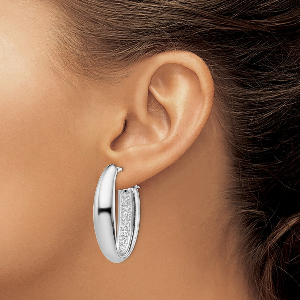 Sterling Silver Rhod-plated Polished Hollow 11mm Oval Hoop Earrings