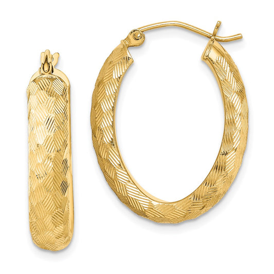 Sterling Silver Gold-plated Textured 5mm Oval Hoop Earrings