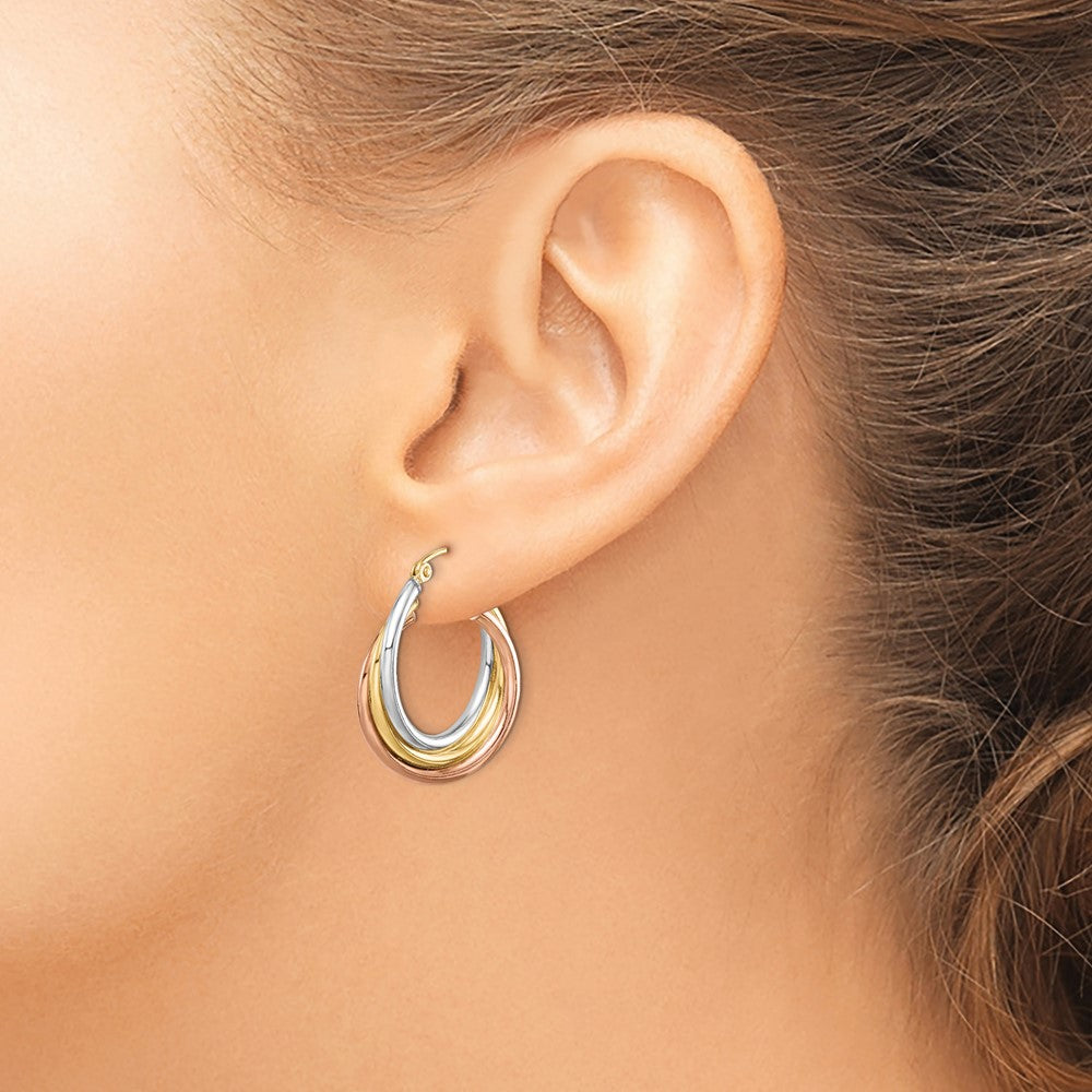 Sterling Silver Rhodium-plated Rose/Yellow Gold-plated Hoop Earrings