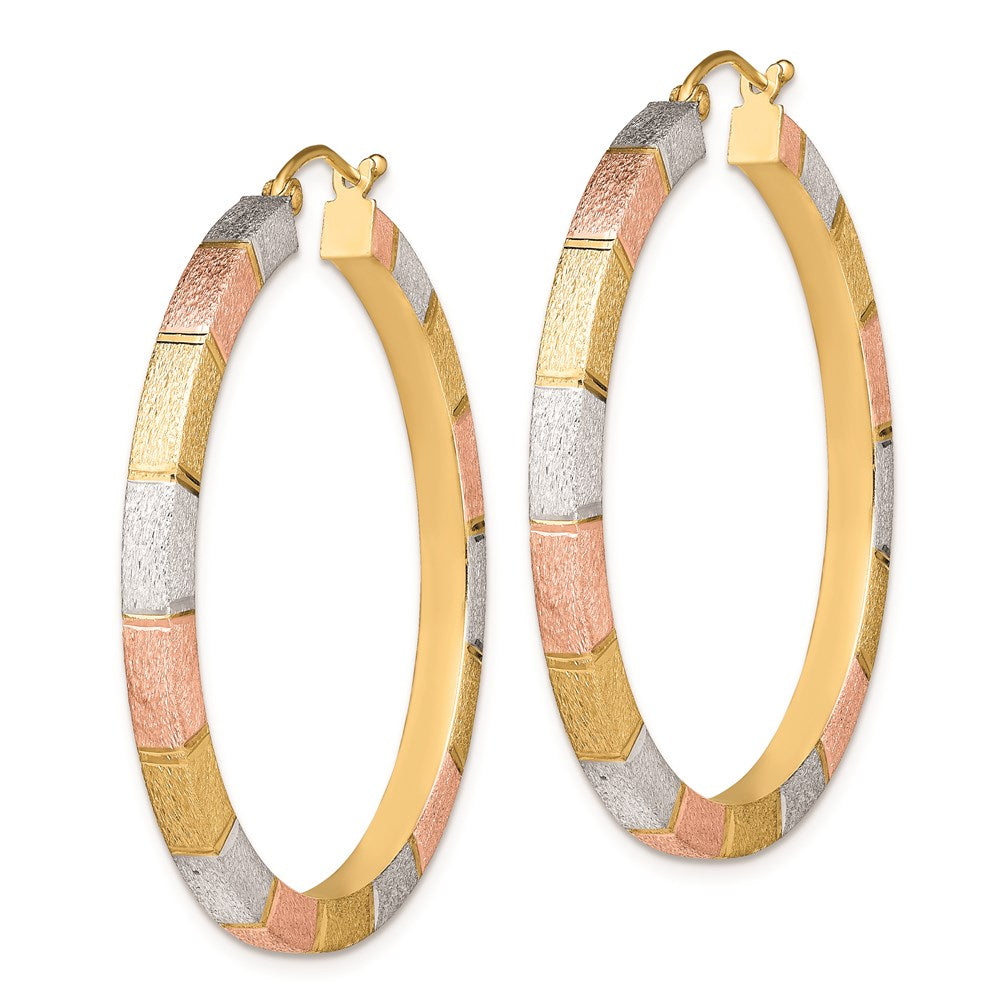 Sterling Silver Rhod-plated Rose/Yellow Vermeil D/C 3x40mm Hoop Earrings