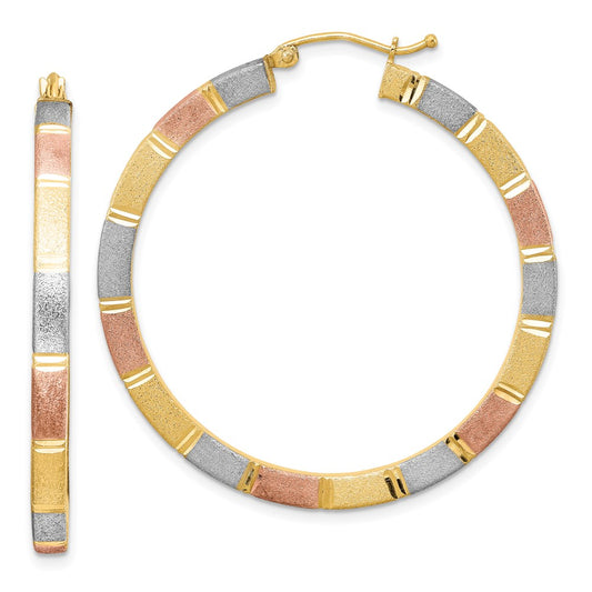 Sterling Silver Rhod-plated Rose/Yellow Vermeil D/C 3x40mm Hoop Earrings