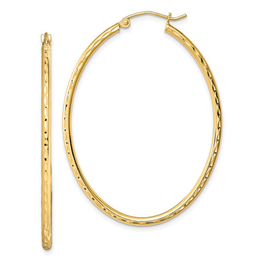 Sterling Silver Gold-plated Textured 2mm Hollow Oval Hoop Earrings