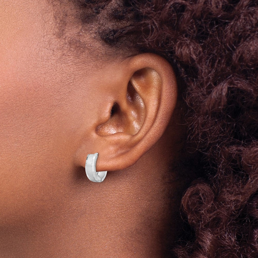 Sterling Silver Rhodium Brushed Patterned Hinged Hoop Earrings