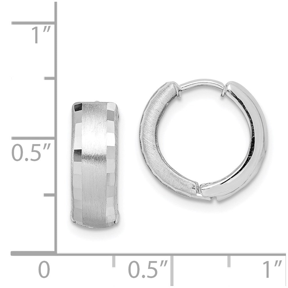 Sterling Silver Rhodium Brushed Patterned Hinged Hoop Earrings