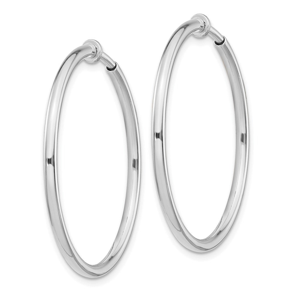 Sterling Silver RH-plated 2x34mm Non-Pierced Round Hoop Earrings