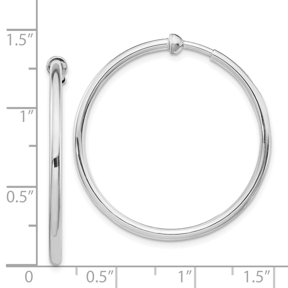 Sterling Silver RH-plated 2x34mm Non-Pierced Round Hoop Earrings