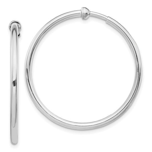 Sterling Silver RH-plated 2x34mm Non-Pierced Round Hoop Earrings