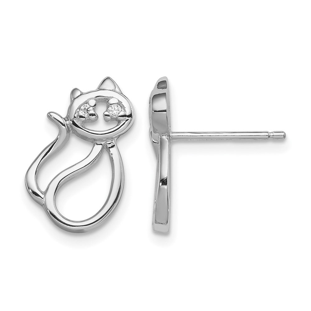 Sterling Silver Rhodium Plated CZ Open Cat Post Earrings