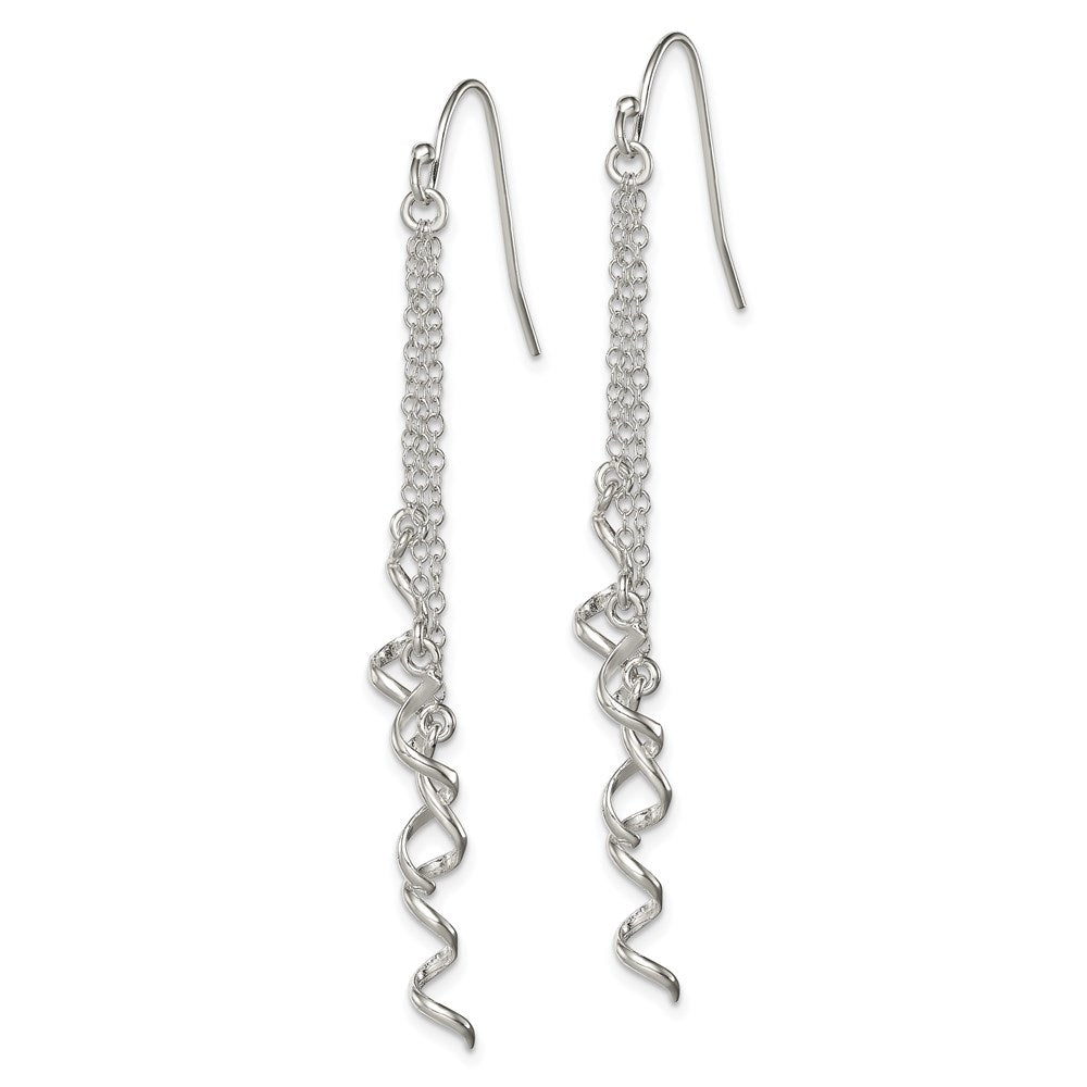 Sterling Silver Polished Multi-Strand Chain & Twisted Spirals Dangle Earrin