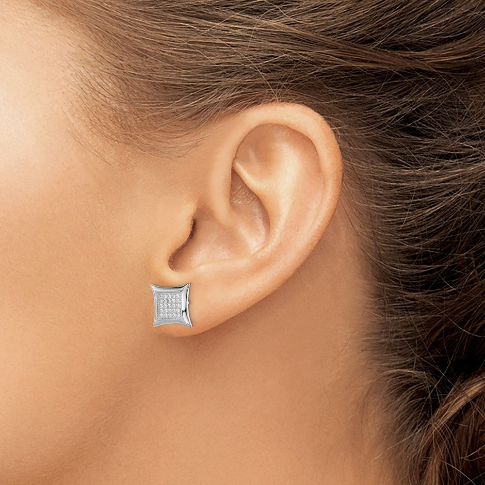 Sterling Silver Rhodium-plated Polished Pav‚ CZ Square Post Earrings