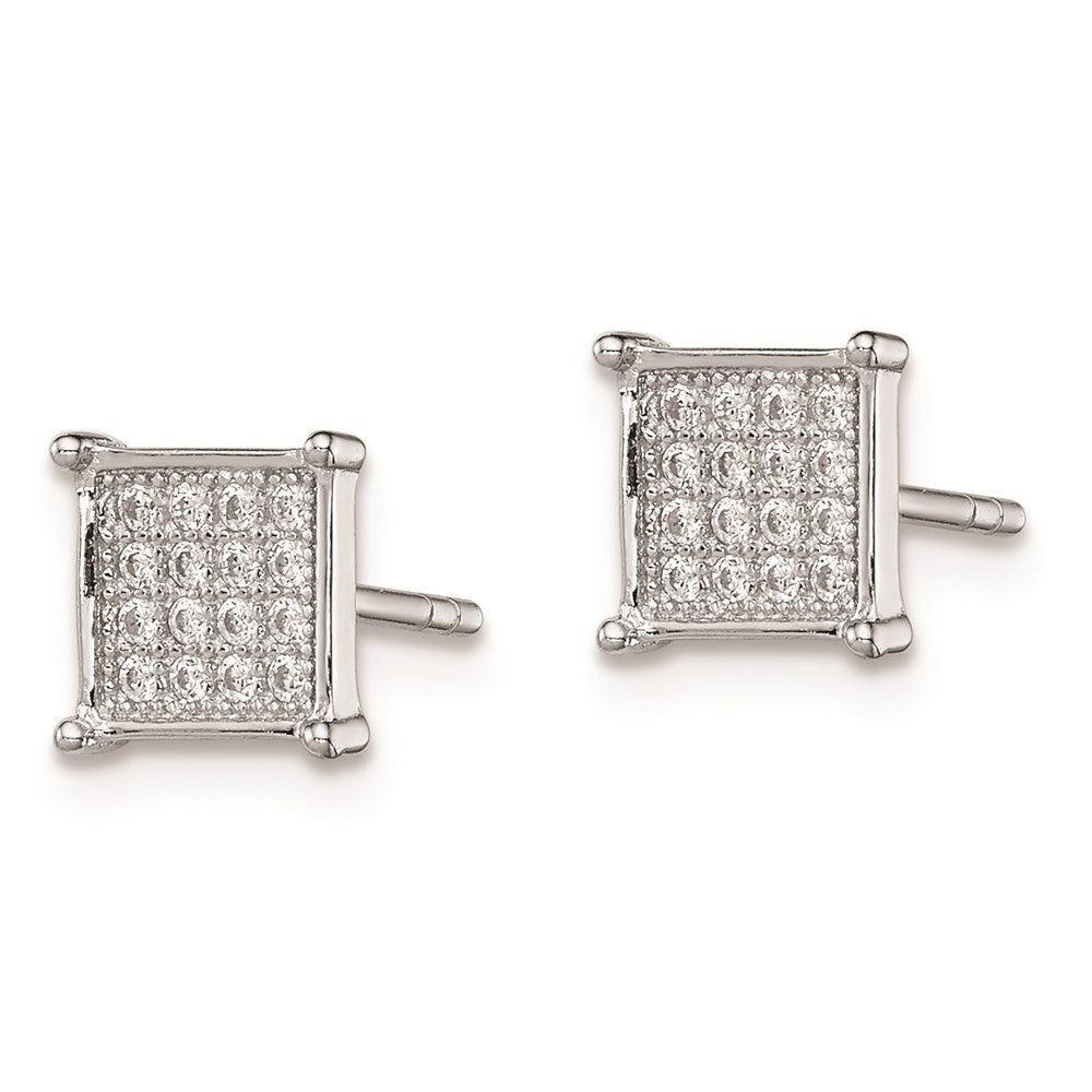 Sterling Silver Rhodium-plated Polished Pav‚ CZ Square Post Earrings