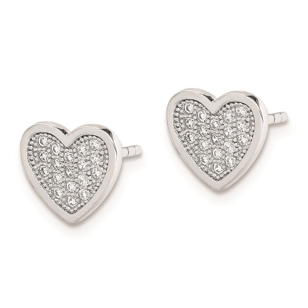 Sterling Silver Rhodium-plated CZ Pav‚ Heart Post Earrings