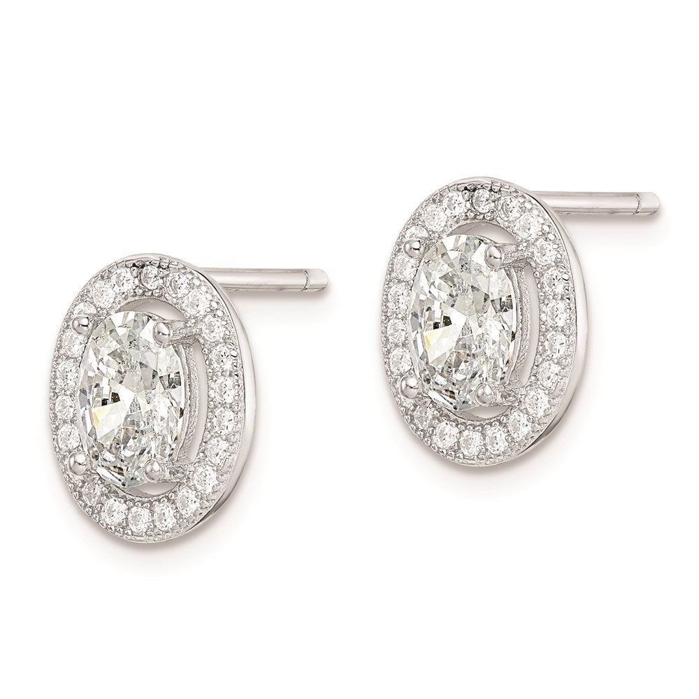 Sterling Silver Rhodium-plated Polished Pav‚ CZ Oval Post Earrings
