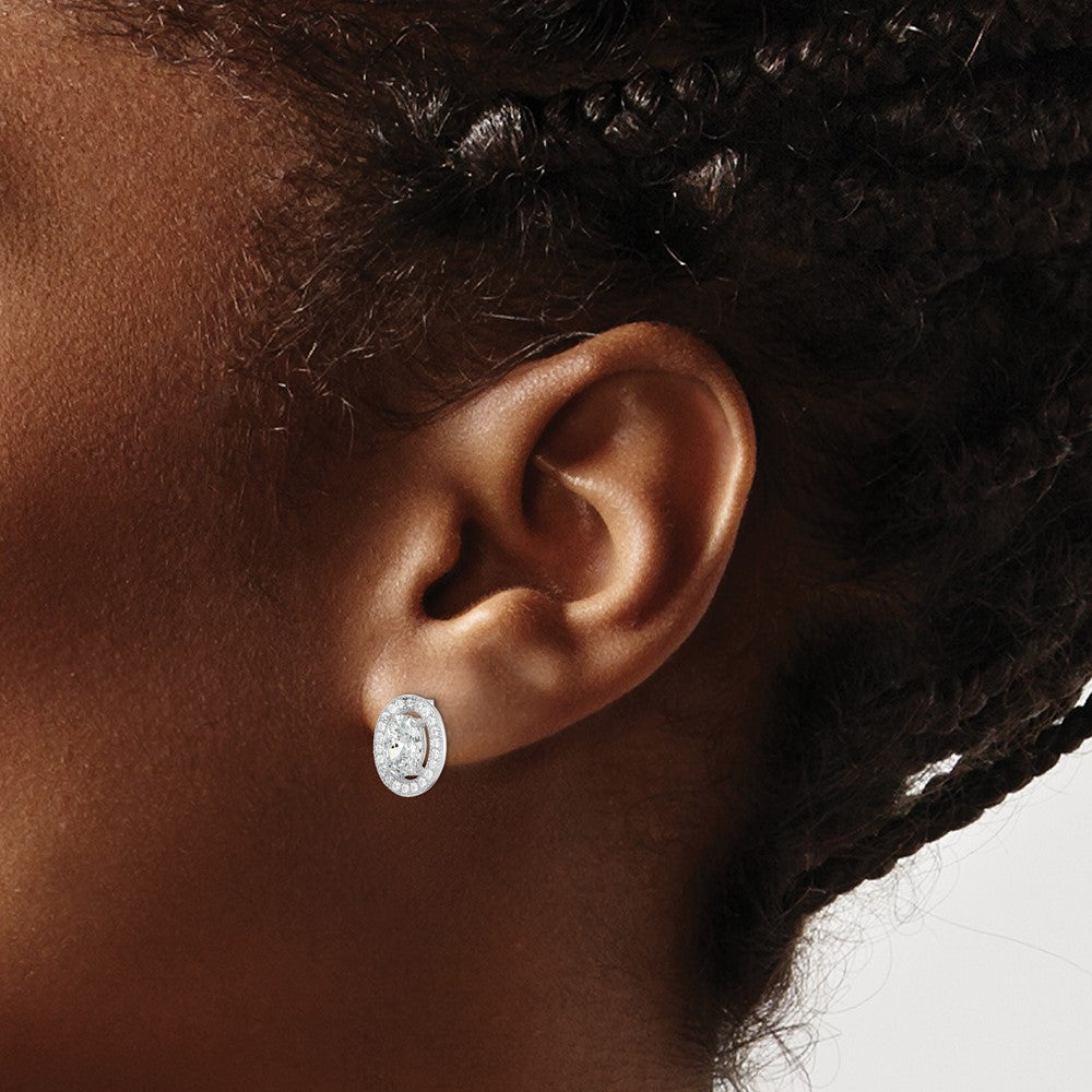 Sterling Silver Rhodium-plated Polished Pav‚ CZ Oval Post Earrings