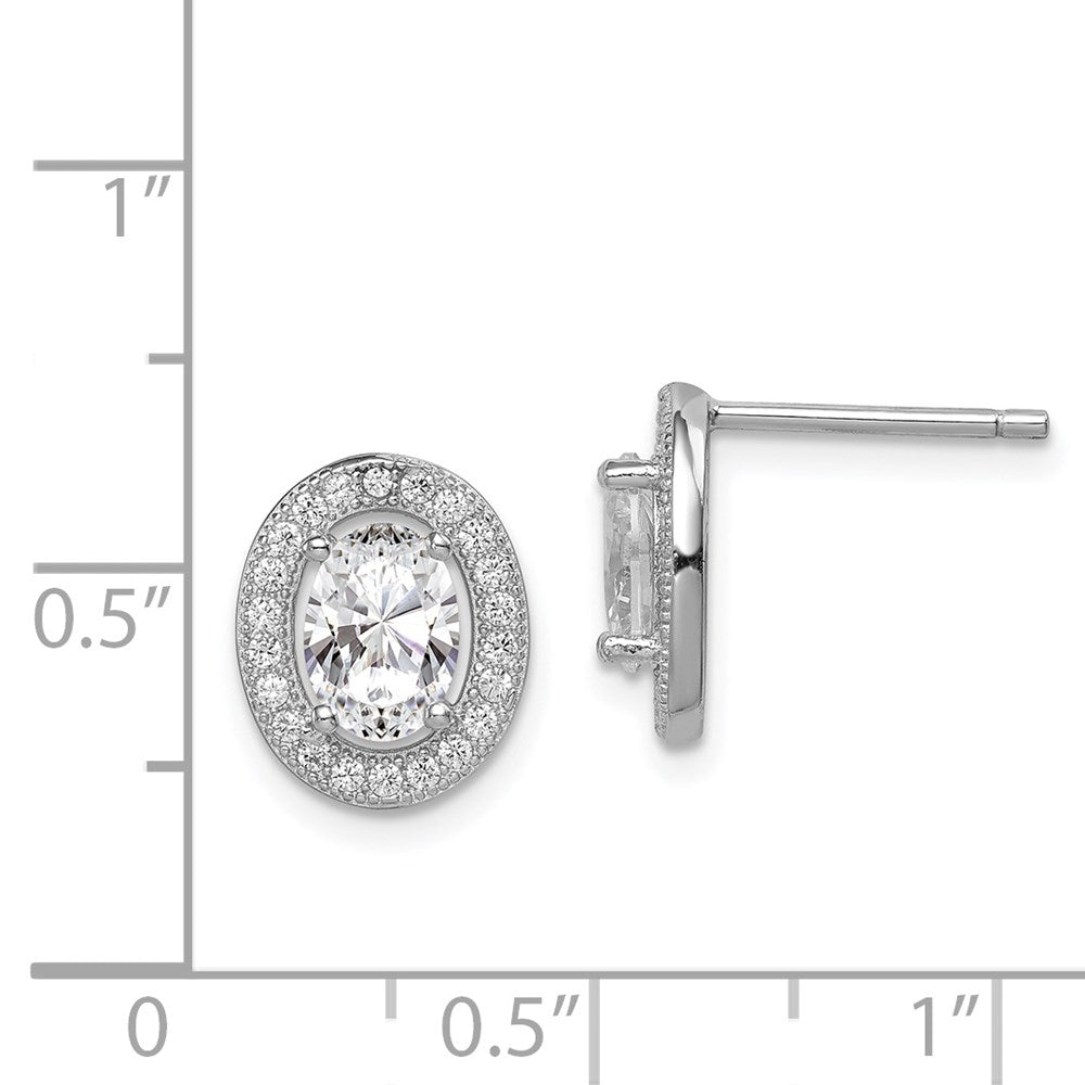 Sterling Silver Rhodium-plated Polished Pav‚ CZ Oval Post Earrings