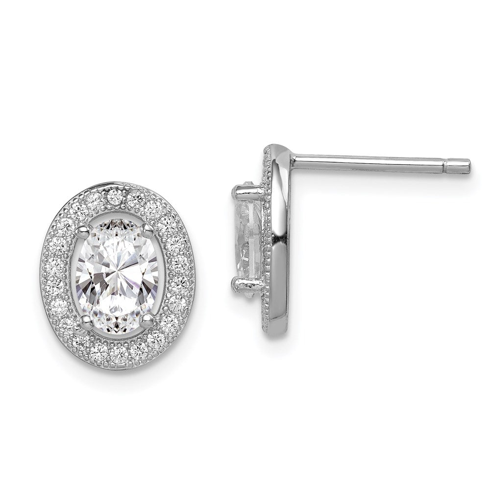 Sterling Silver Rhodium-plated Polished Pav‚ CZ Oval Post Earrings