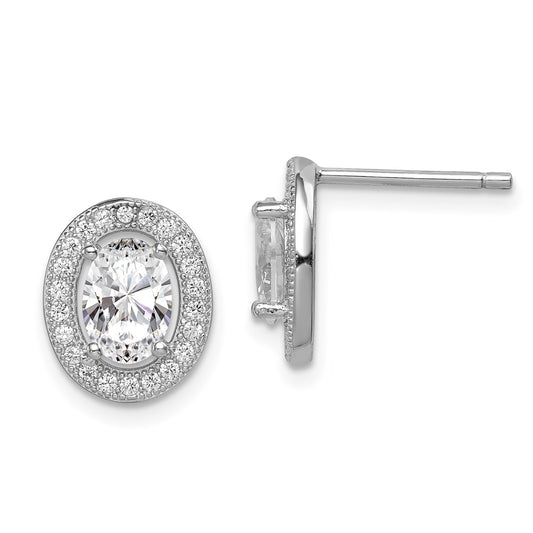 Sterling Silver Rhodium-plated Polished Pav‚ CZ Oval Post Earrings