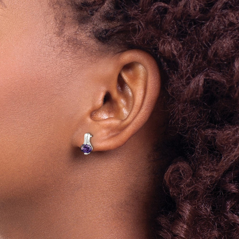 Sterling Silver Polished Oval Purple CZ Post Earrings