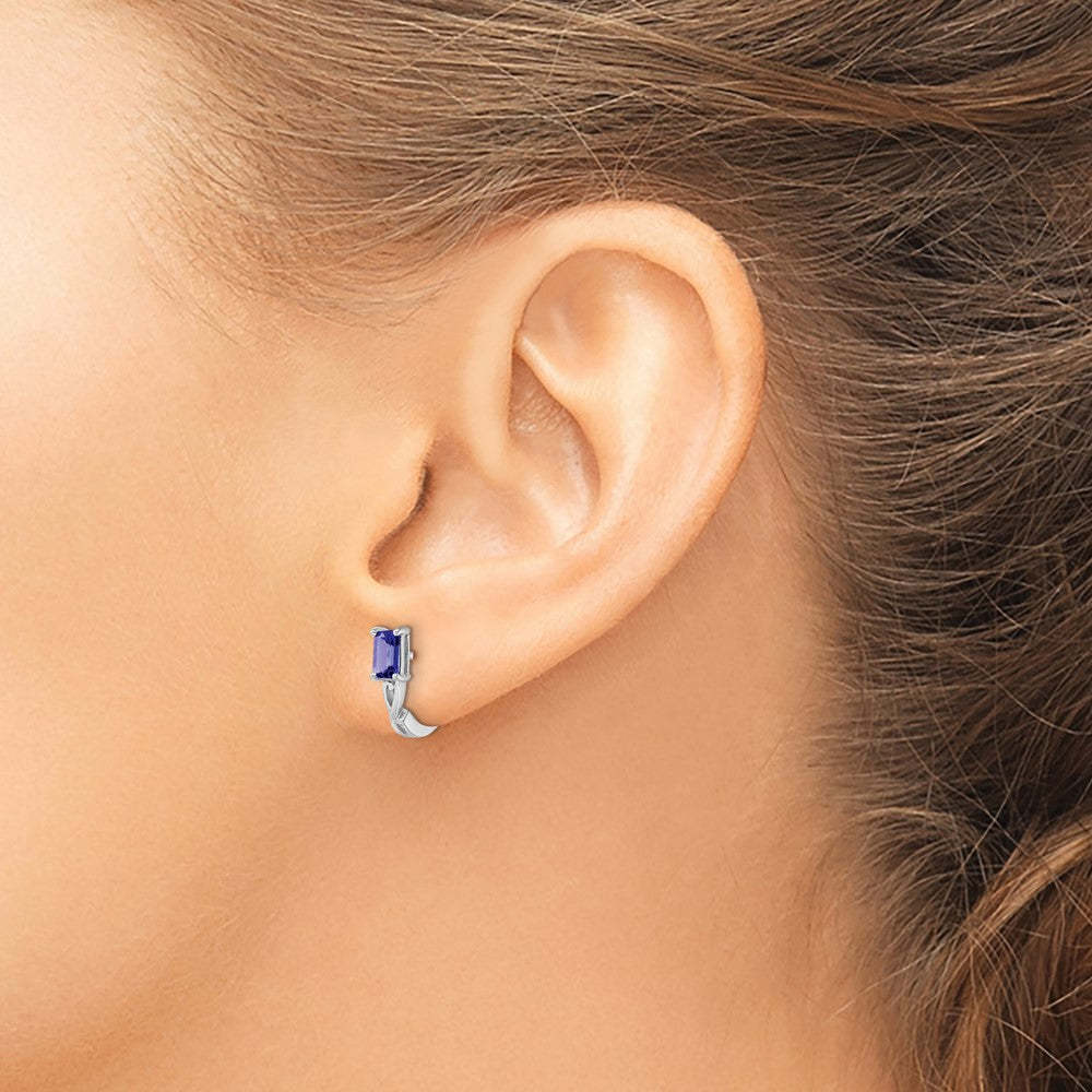 Sterling Silver Rhodium Plated Tanzanite Hinged Hoop Earrings