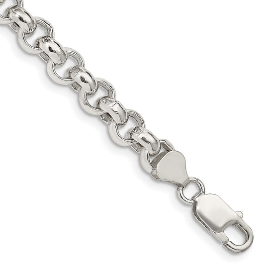 Sterling Silver 7.75mm Semi-solid Rolo Chain