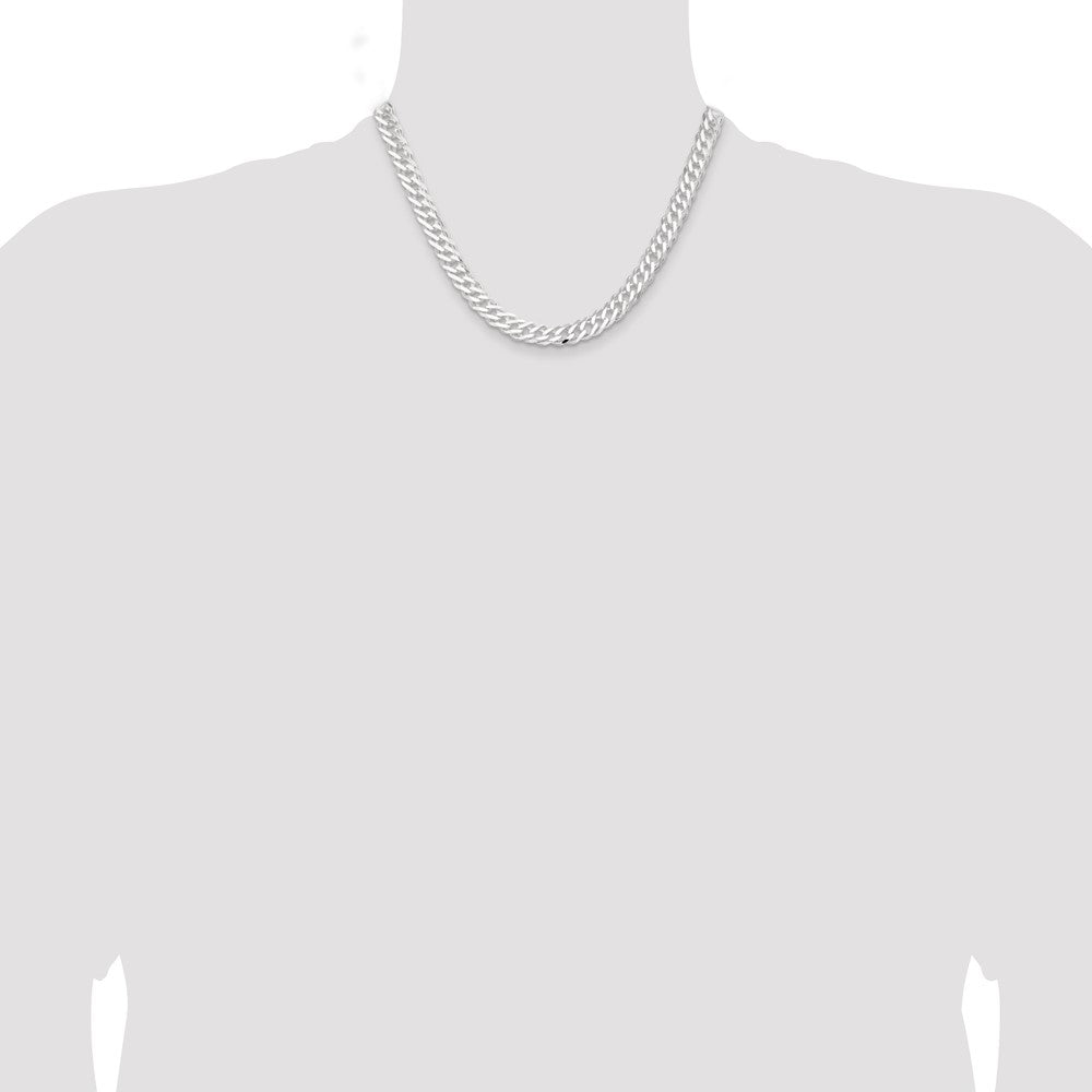 Sterling Silver 7.75mm 6 Side D/C Flat Double Curb Chain