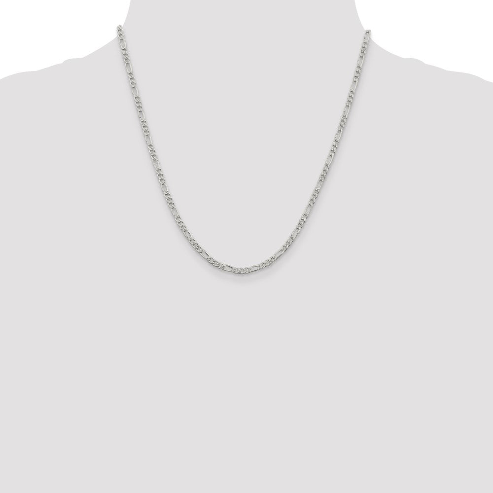 Sterling Silver 3mm Pav‚ Flat Figaro Chain