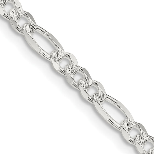 Sterling Silver 4mm Pav‚ Flat Figaro Chain