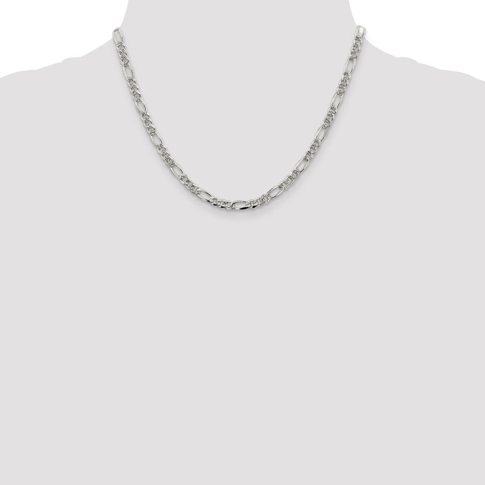Sterling Silver 4.3mm Pav‚ Flat Figaro Chain