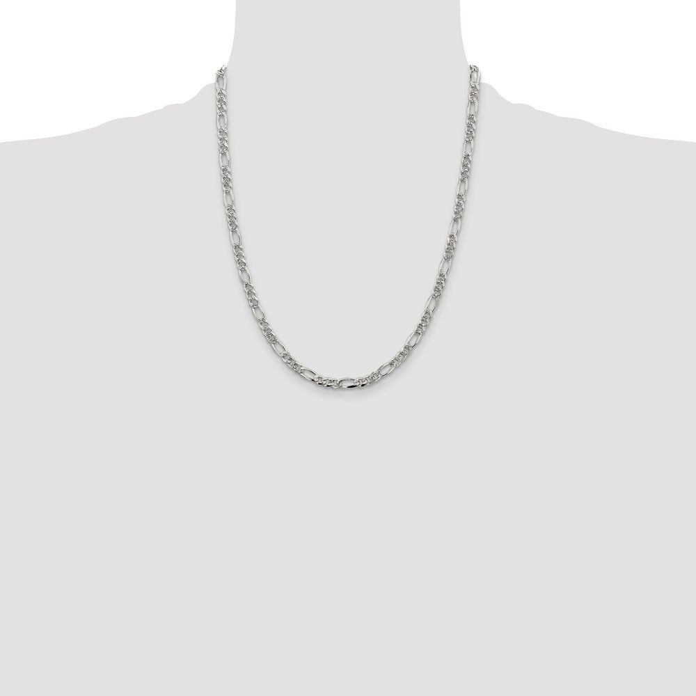 Sterling Silver 4.3mm Pav‚ Flat Figaro Chain
