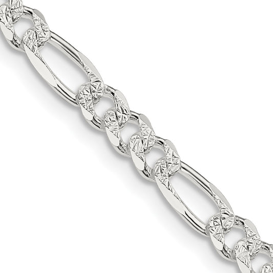 Sterling Silver 4.3mm Pav‚ Flat Figaro Chain