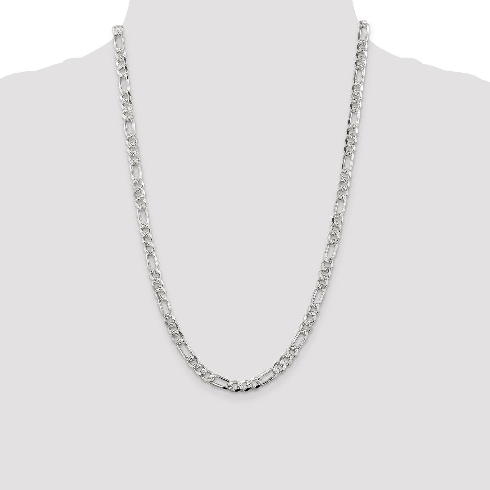 Sterling Silver 5.5mm Pav‚ Flat Figaro Chain
