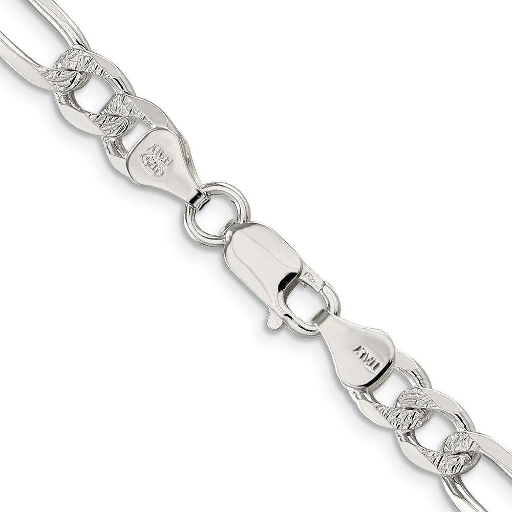 Sterling Silver 7.0mm Pav‚ Flat Figaro Chain