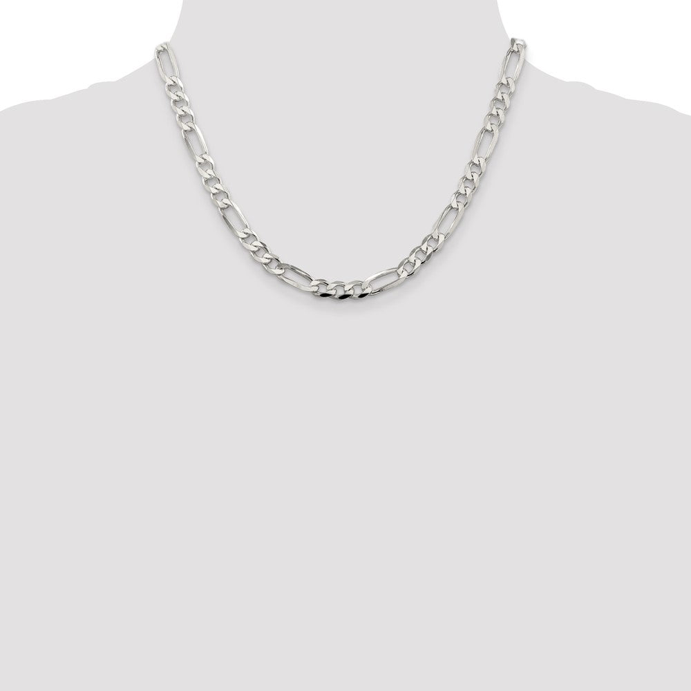 Sterling Silver 7.0mm Pav‚ Flat Figaro Chain