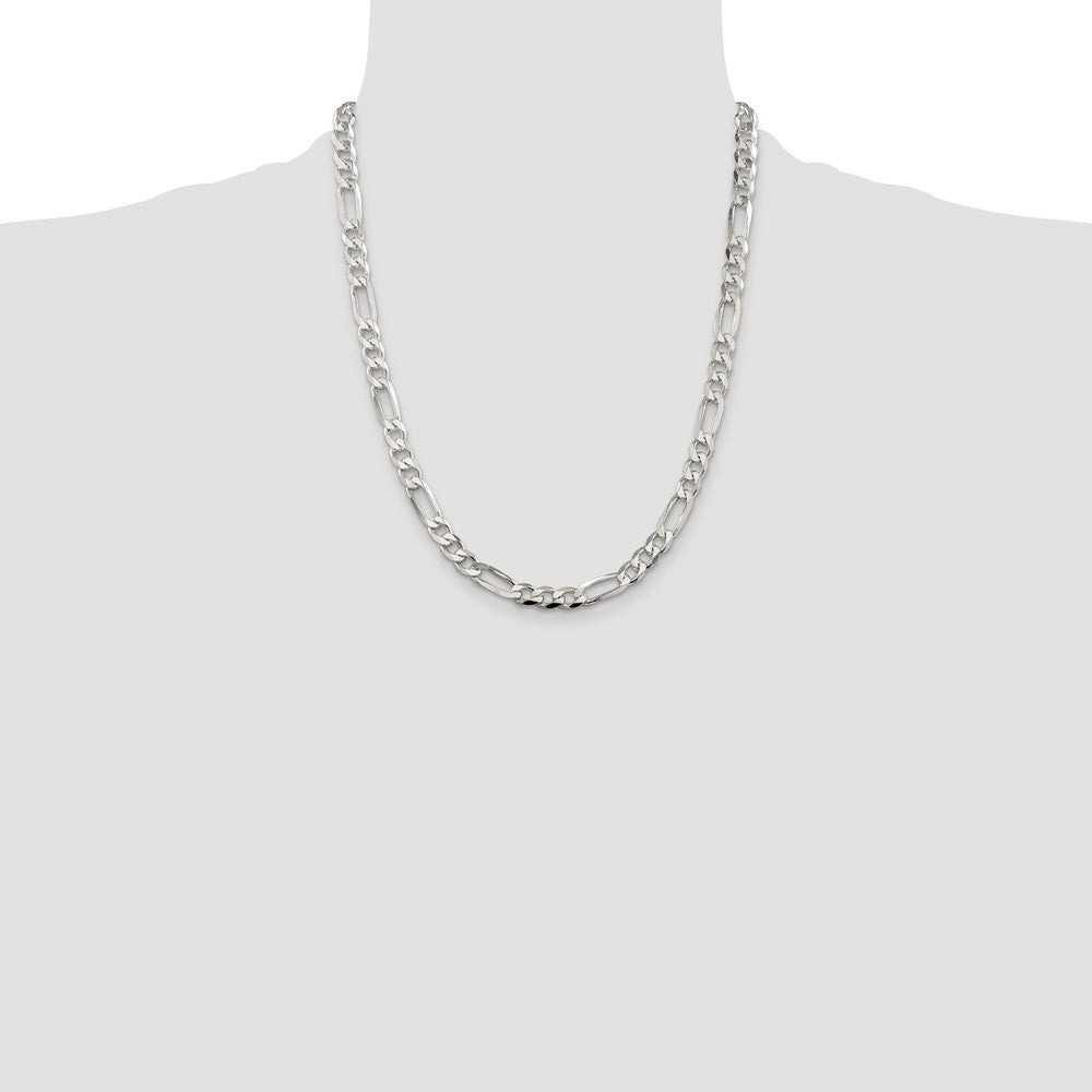 Sterling Silver 7.0mm Pav‚ Flat Figaro Chain