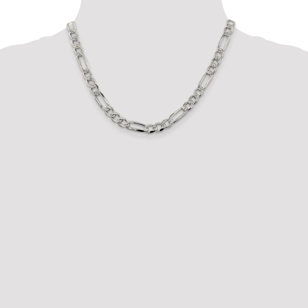 Sterling Silver 7.25mm Pav‚ Flat Figaro Chain