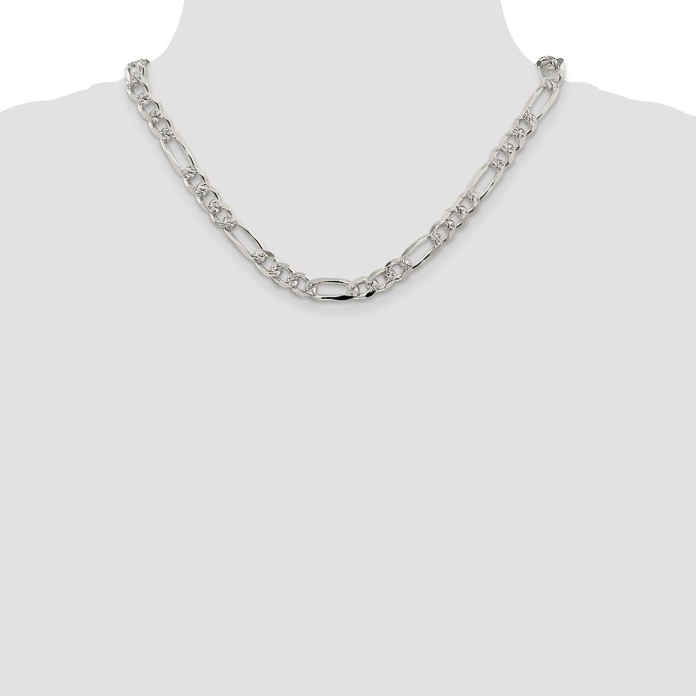 Sterling Silver 8mm Pav‚ Flat Figaro Chain