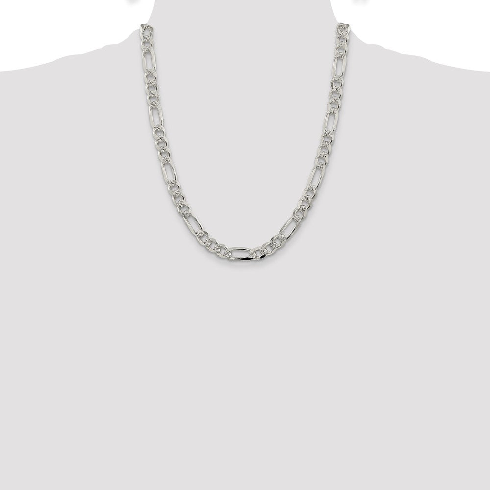 Sterling Silver 8mm Pav‚ Flat Figaro Chain