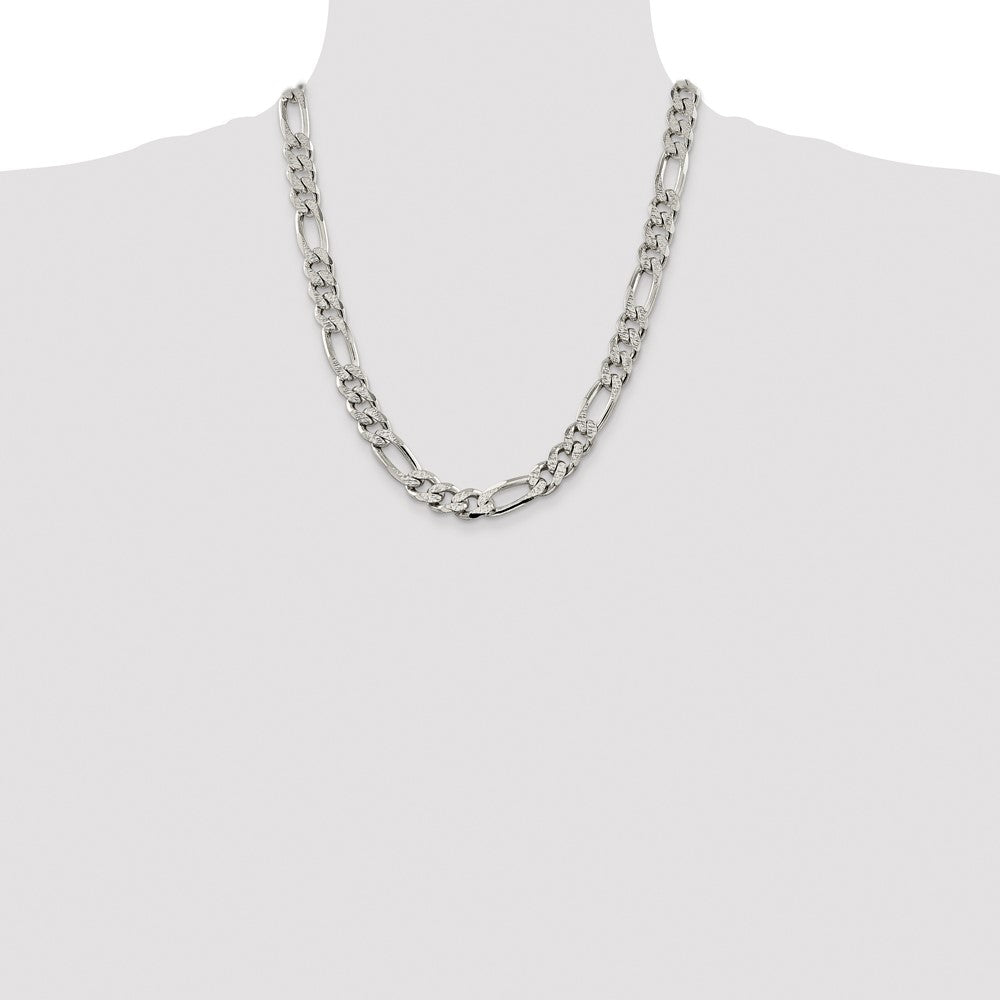Sterling Silver 11.0mm Pav‚ Flat Figaro Chain