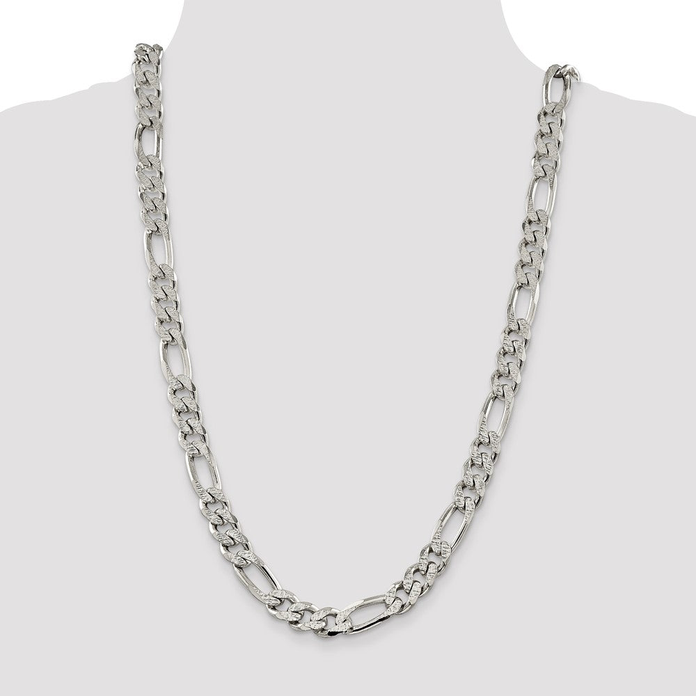 Sterling Silver 11.0mm Pav‚ Flat Figaro Chain