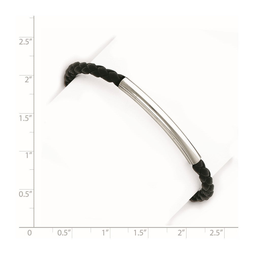 Sterling Silver Rhodium-plated Braided Black Leather Bracelet