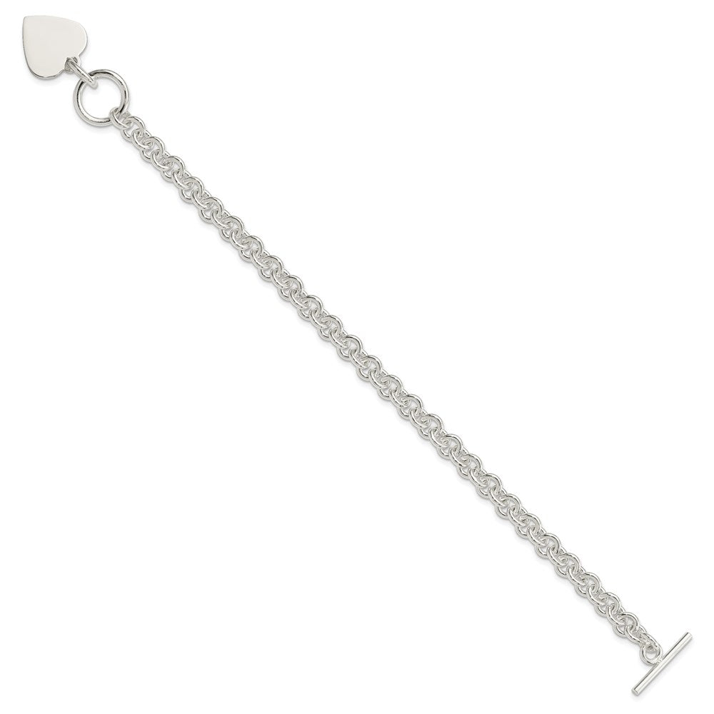 Sterling Silver Engraveable Heart Disc on Fancy Link Toggle Bracelet