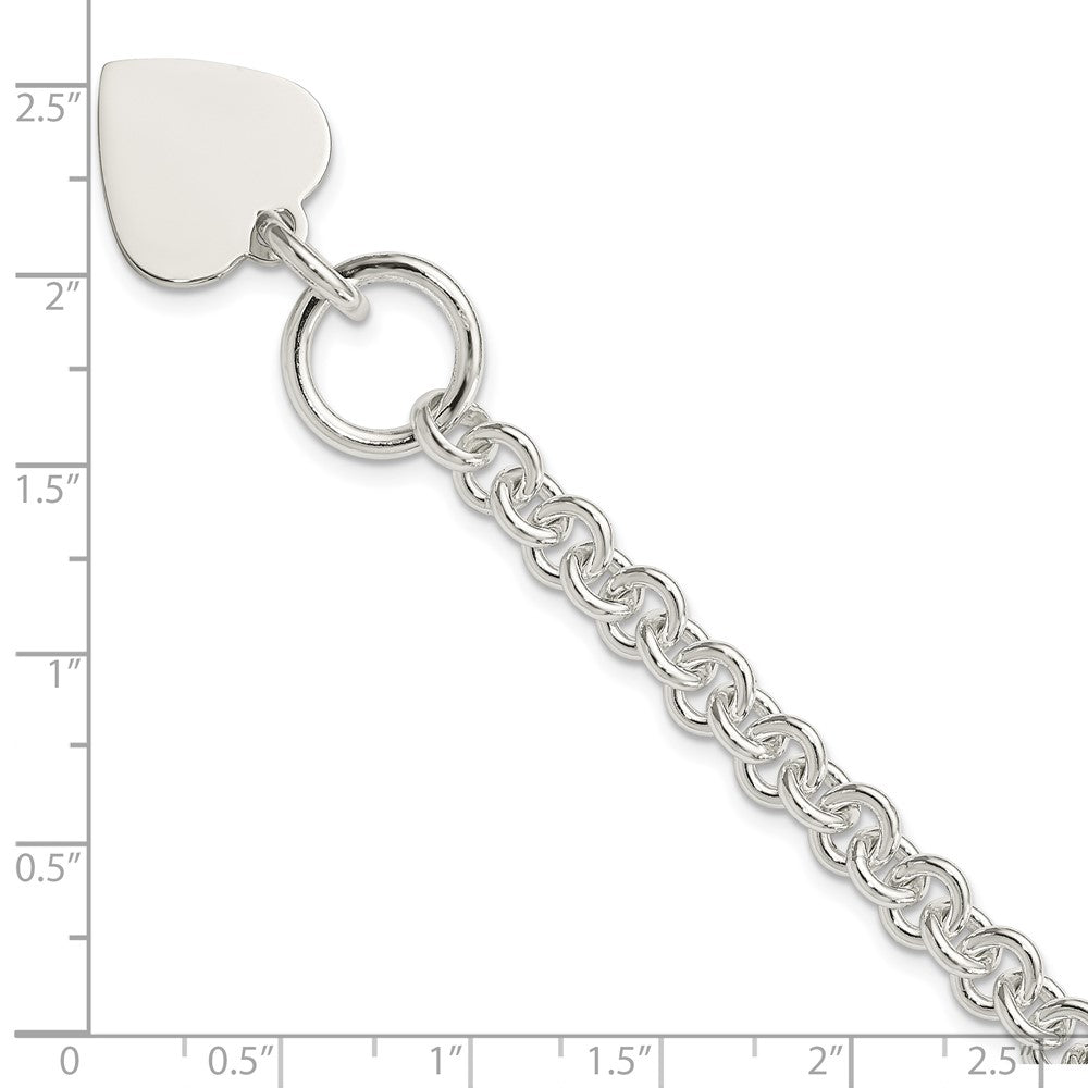 Sterling Silver Engraveable Heart Disc on Fancy Link Toggle Bracelet