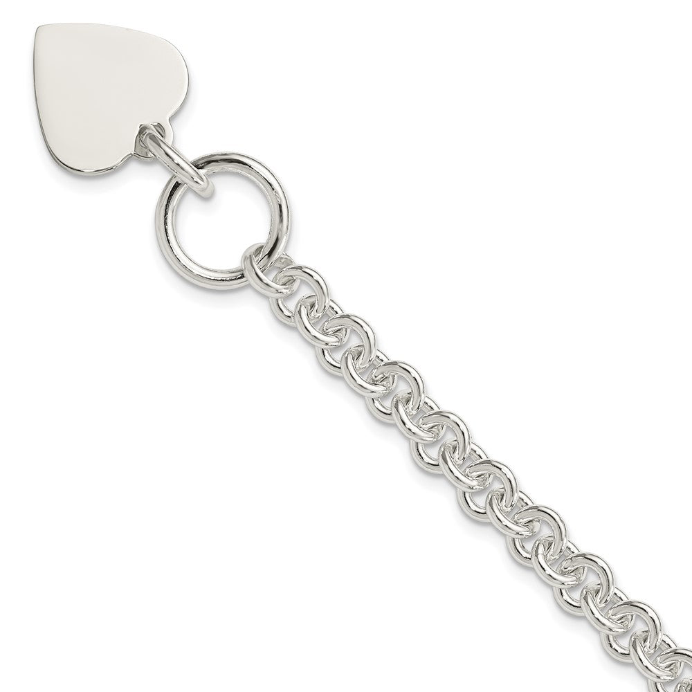 Sterling Silver Engraveable Heart Disc on Fancy Link Toggle Bracelet