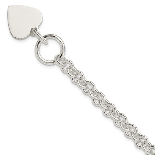 Sterling Silver Engraveable Heart Disc on Fancy Link Toggle Bracelet