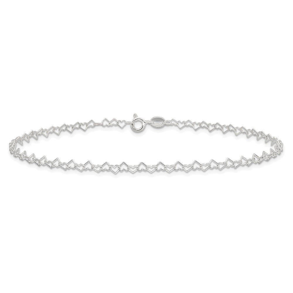 Sterling Silver Fancy Heart Link 9in. Anklet